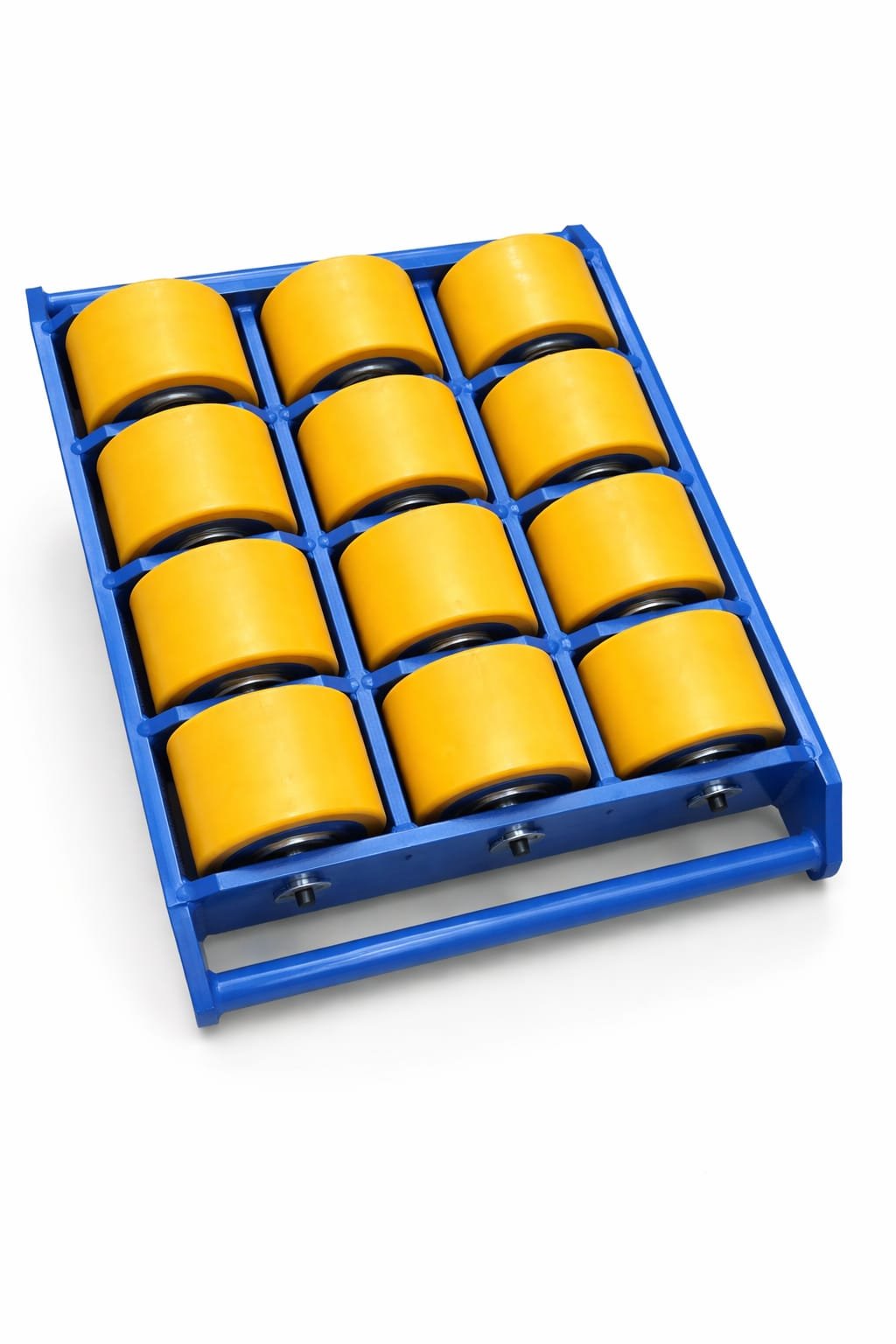 12-Roller Fixed Transport Dolly – Blue/Yellow